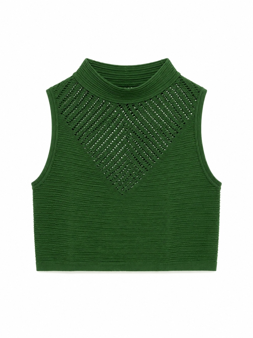 bebe Green Sleeveless Mock Neck Cropped Tank